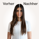 Vorher-Nachher-Bild mit dem Aerova Luftstreckeisen – von welligem zu seidig glattem Haar in einem Schritt, ganz ohne extreme Hitze.